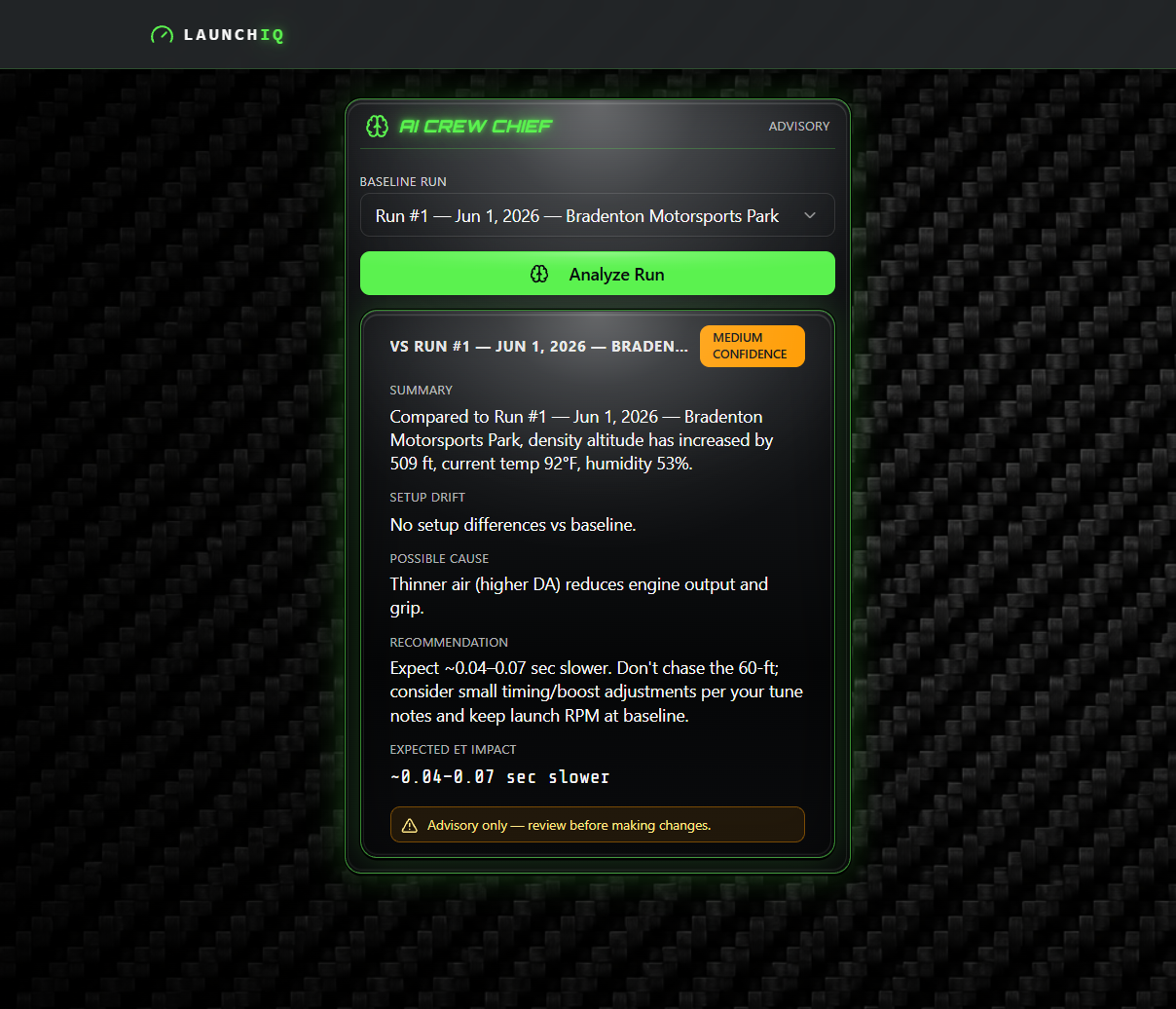 AI Crew Chief — LaunchIQ app screen